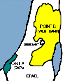 Map of gap between West Bank and Gaza