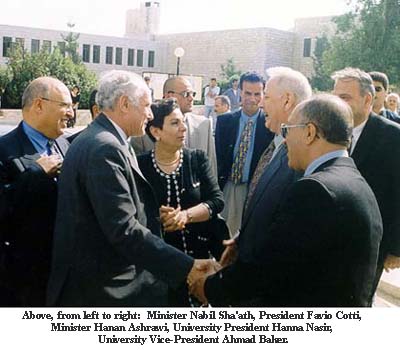 President Flavio Cotti greeted by Palestinian ministers and university officials on Birzeit Campus.
