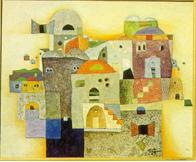 Palestinian village, by Suliman Mansour