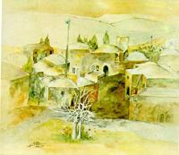 Palestinian village, by Suliman Mansour