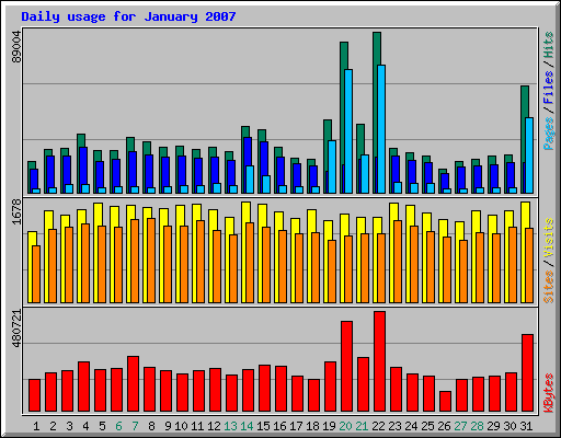Daily usage for January 2007